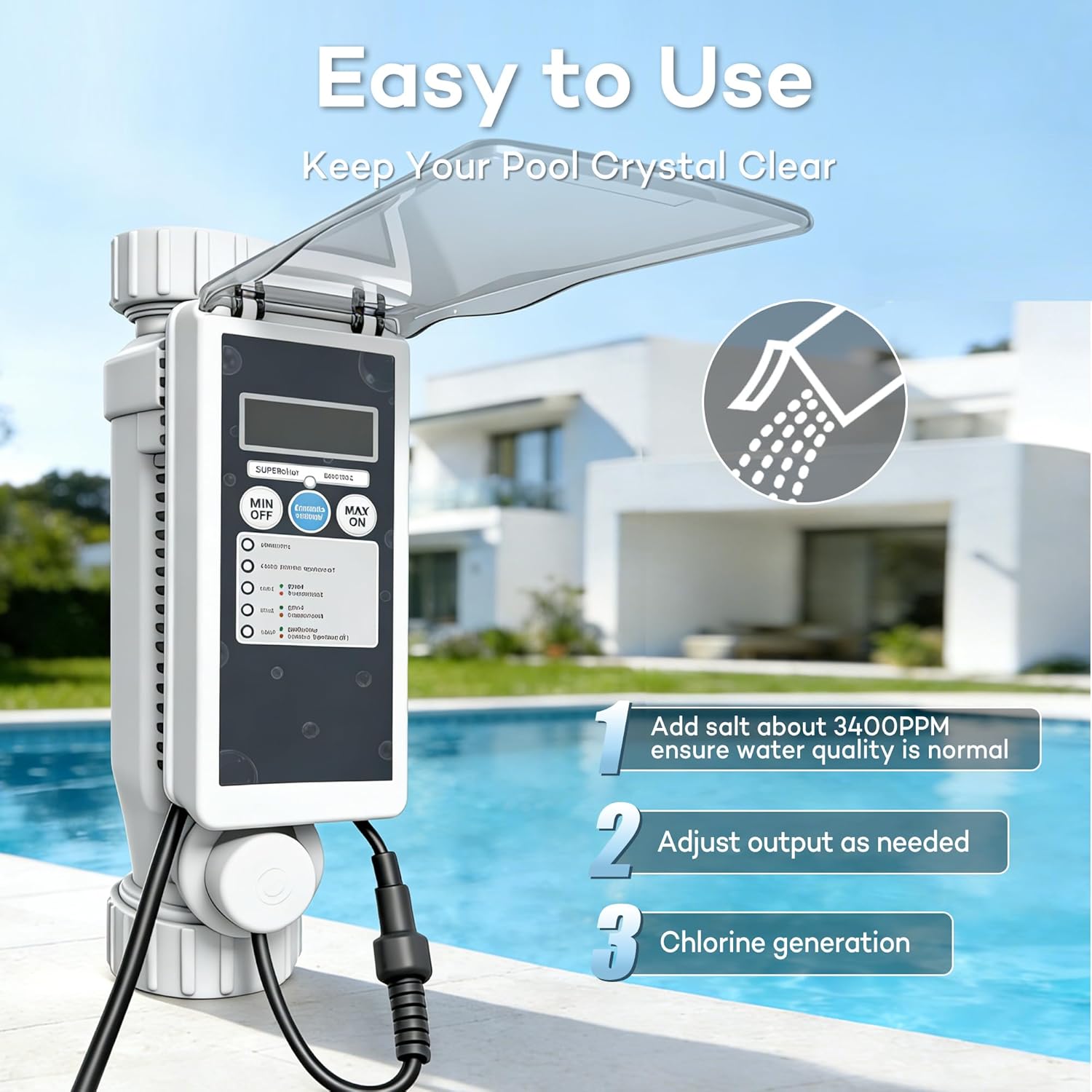 Salt Cell for Pool - Fits for Pentair Salt Cell, Upgraded Flow Switch with Temp/Salinity Sensor, Replacement Salt Cell Chlorine Generator, up to 60,000 Gal Pool