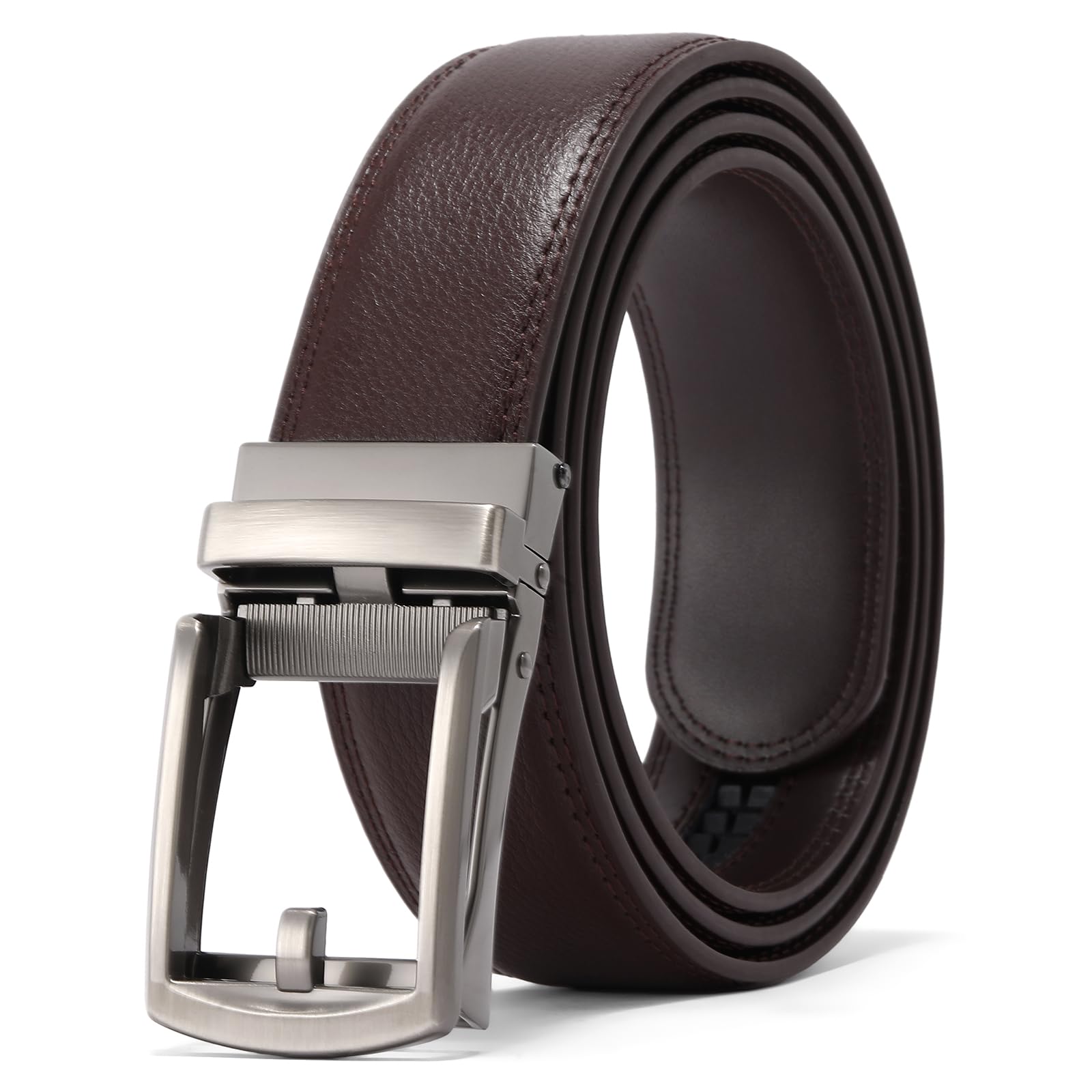 GAEKEAO Ratchet Belt for Men， Mens Dress Belt 1 3/8" Leather Automatic Adjustable Click Buckle Belts