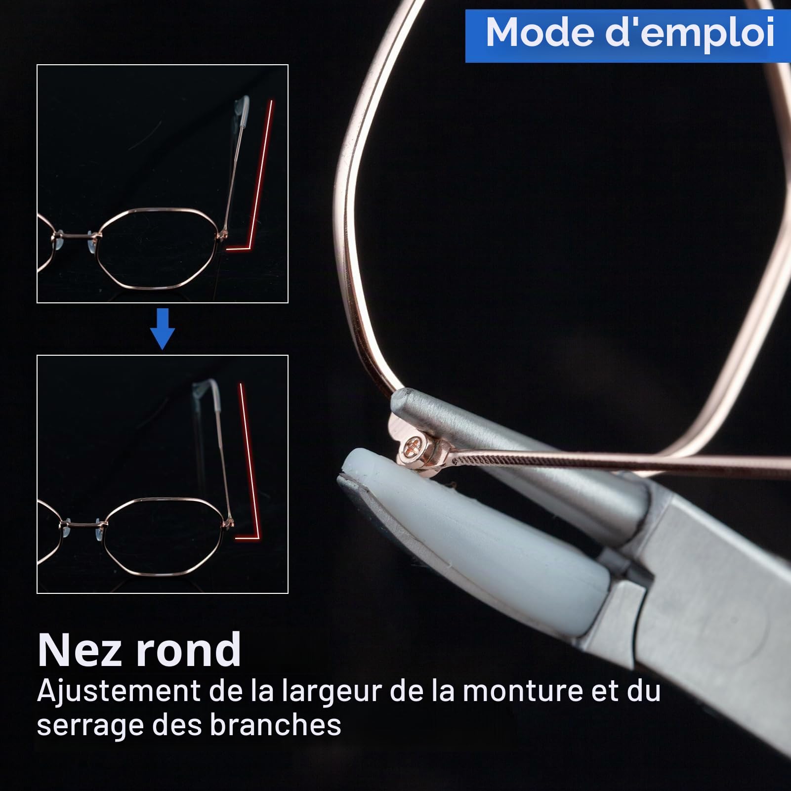 LEONTOOL Ensemble de pinces à mâchoire ronde et plate en nylon pour lunettes de vue - Outil de réparation de lunettes
