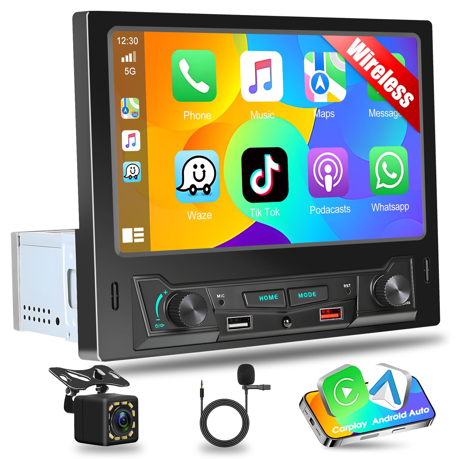 Autoradio 1 Din Avec Apple Carplay Et Android Auto Sans Fil, Écran