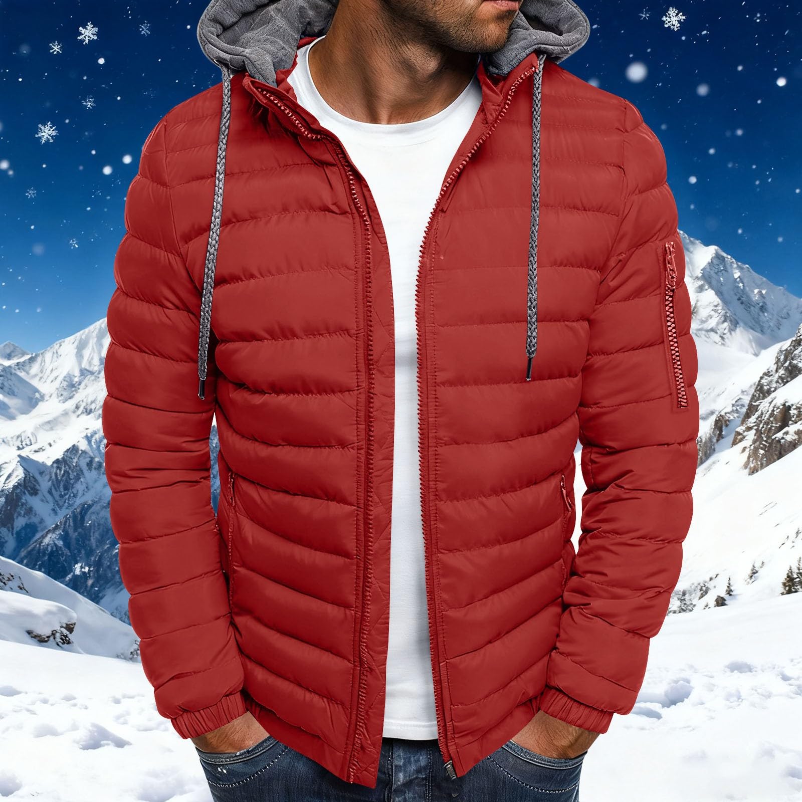 Daunenjacke Herren mit Kapuze Steppjacke Puffer Jacke Warme Outdoor Jacke Winterjacke Warm Pufferjacke mit Reissverschluss Winter Jacken Regular Fit Kapuzenjacke Freizeitjacke Einfarbig Herrenjacke