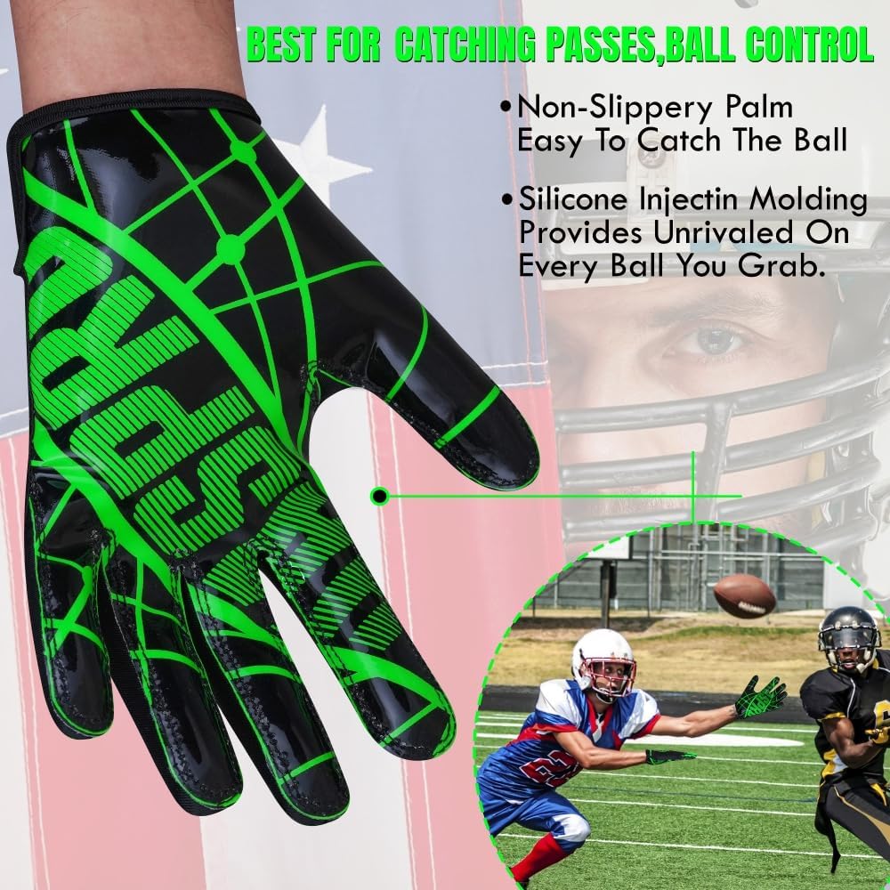 Youth Unisex American Football Gloves M/o Silicone Palm, Breathable Material with Hook & Loop in Flexible Fit - Image 7