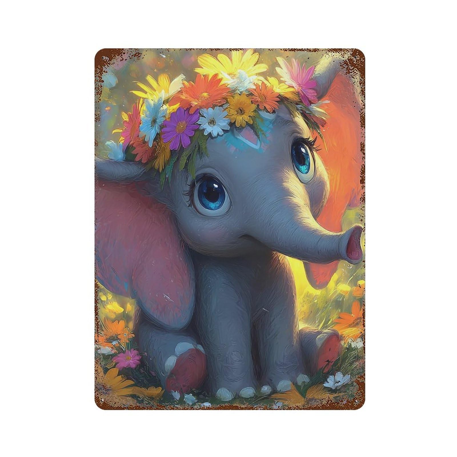 Floral Elephant Fantasy -1 Rusty Metal Tin Sign 15.7"x11.8", Vintage Wall Decor for Garage, Pub Or Kitchen
