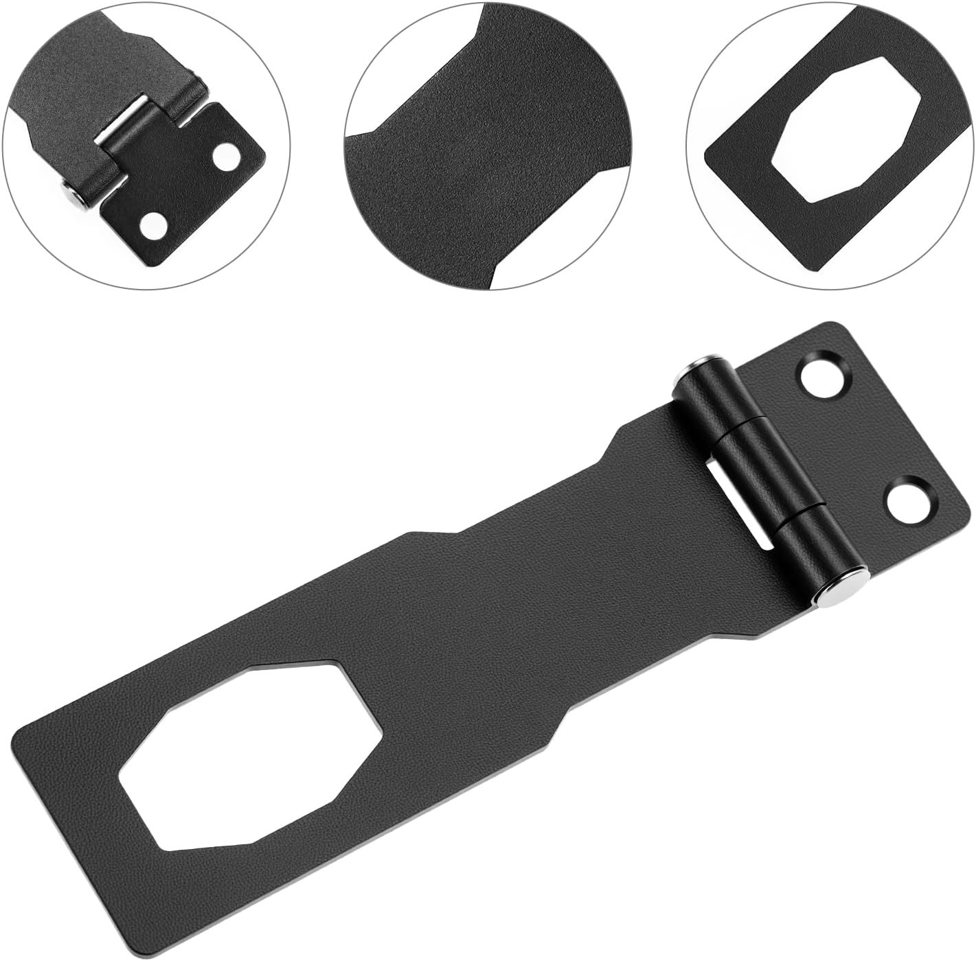 QWORK Keyed Hasp Locks, 4 Pack, 4 inch Black Door Locks with 24 Mounting Screws and 8 Keys, Durable Zinc Alloy Material, Strong and Corrosion Resistant, Easy Installation