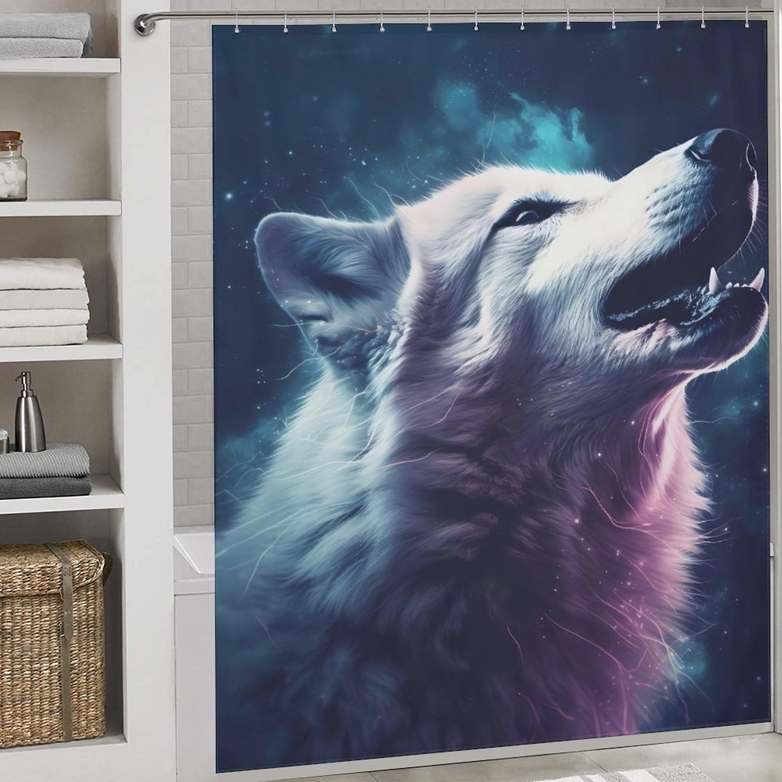 Rideau de douche loup 100% polyester de qualité supérieure