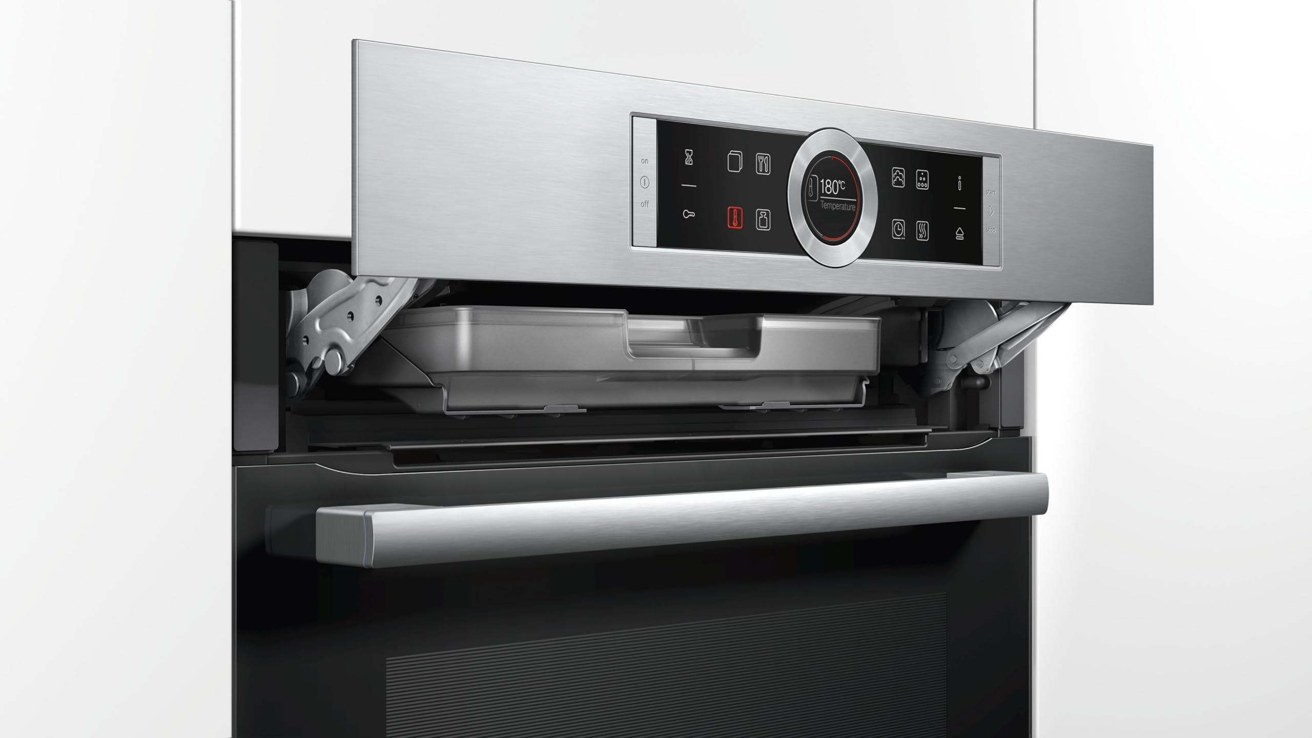 Bosch - Horno Multifunción con Vapor Añadido, 60 cm, Asistente de limpieza con agua, Recetas pre-programadas, Electrónica TFT con símbolos TouchControl, Serie 8, acero inoxidable, HRG635BS1