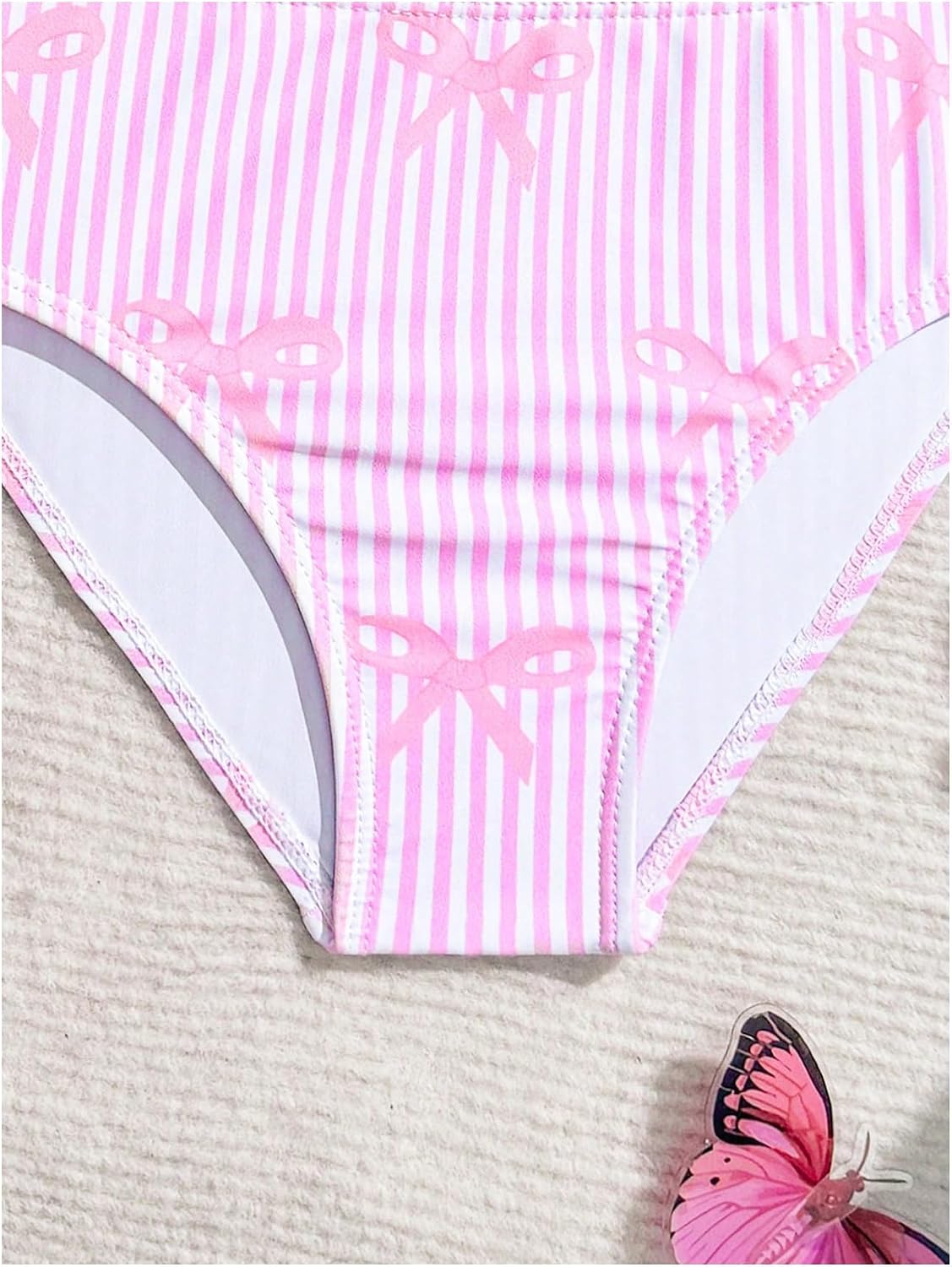 GORGLITTER Girl's Bow Striped Bathing Suit Ruffle Scoop Neck Swimsuits with Cover Up Skirt Cute Bikini Sets Swimwear