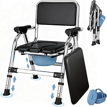 Bedside Commode Toilet Chair, Folding, Padded, Height Adjustable