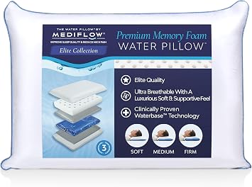Mediflow Water Pillow - Elite Collection, Memory Foam Pillow. Orthopedic Pillow for Neck Pain Relief, Adjustable Water Pillow for Sleeping.