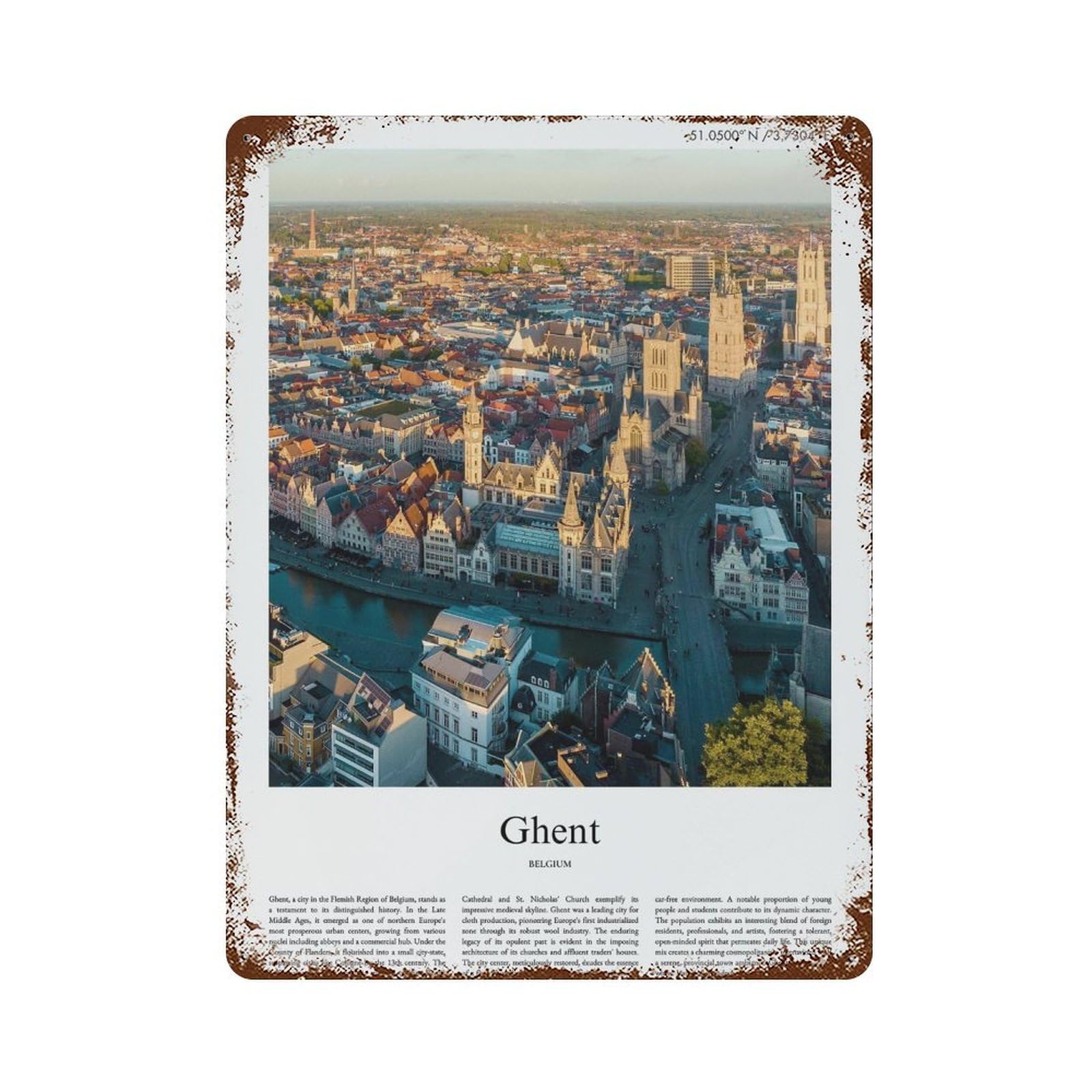 xiaoxiaoshen Ghent Belgium City Scenery Wall Decor Art Metal Tin Poster Modern Home Decor Art Home Bar Shop Decorations Vintage Sign 40x30cm