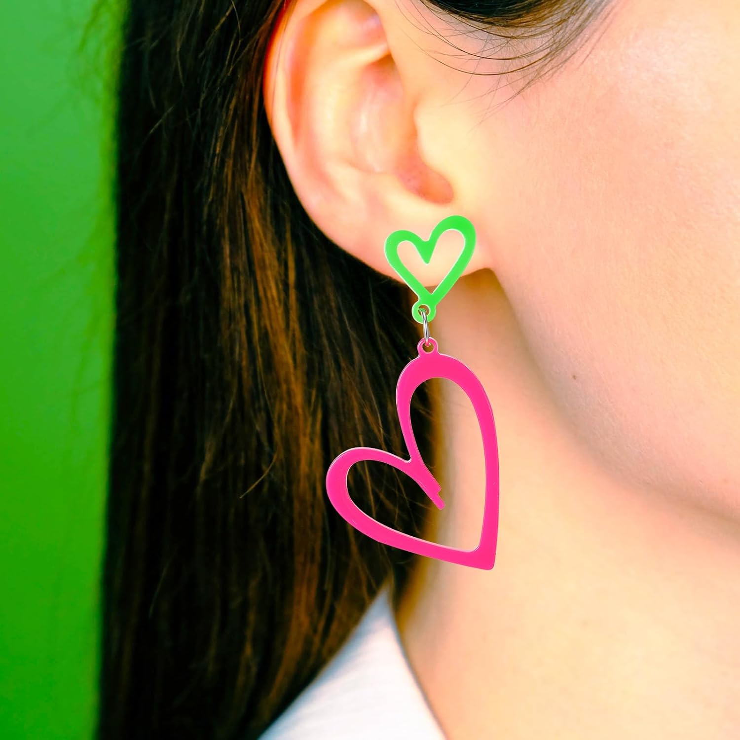 80s Neon Earrings for Women, 2 Pairs Acrylic Lightning Bolt and Heart Drop Dangle Earrings, Retro Glow Party Accessories for Halloween Costume Outfits - Image 7