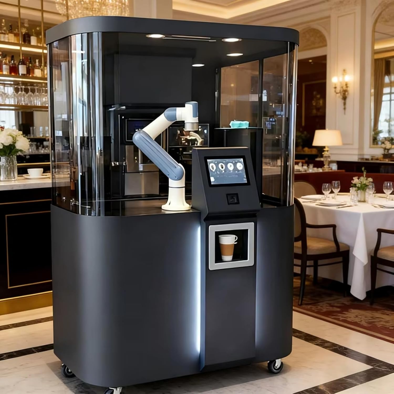 AI Coffee Robot Machine – Fully Automatic Coffee Vending System with Touchscreen, Smart Barista for Cafe, Office, Hotel, and Business Use