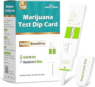 Easy@Home Marijuana Test Dip Card: Drug THC Urine Strips Kit for at Home Detox 50ng/mL Cutoff Level Over The Counter Use- Instant Testing Result in 5 Minutes - # EDTH-115 Pack of 5