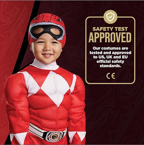 Miniatura 5 de Disguise Red Ranger - Disfraz infantil musculoso para niño, rojo, M/(3T-4T)