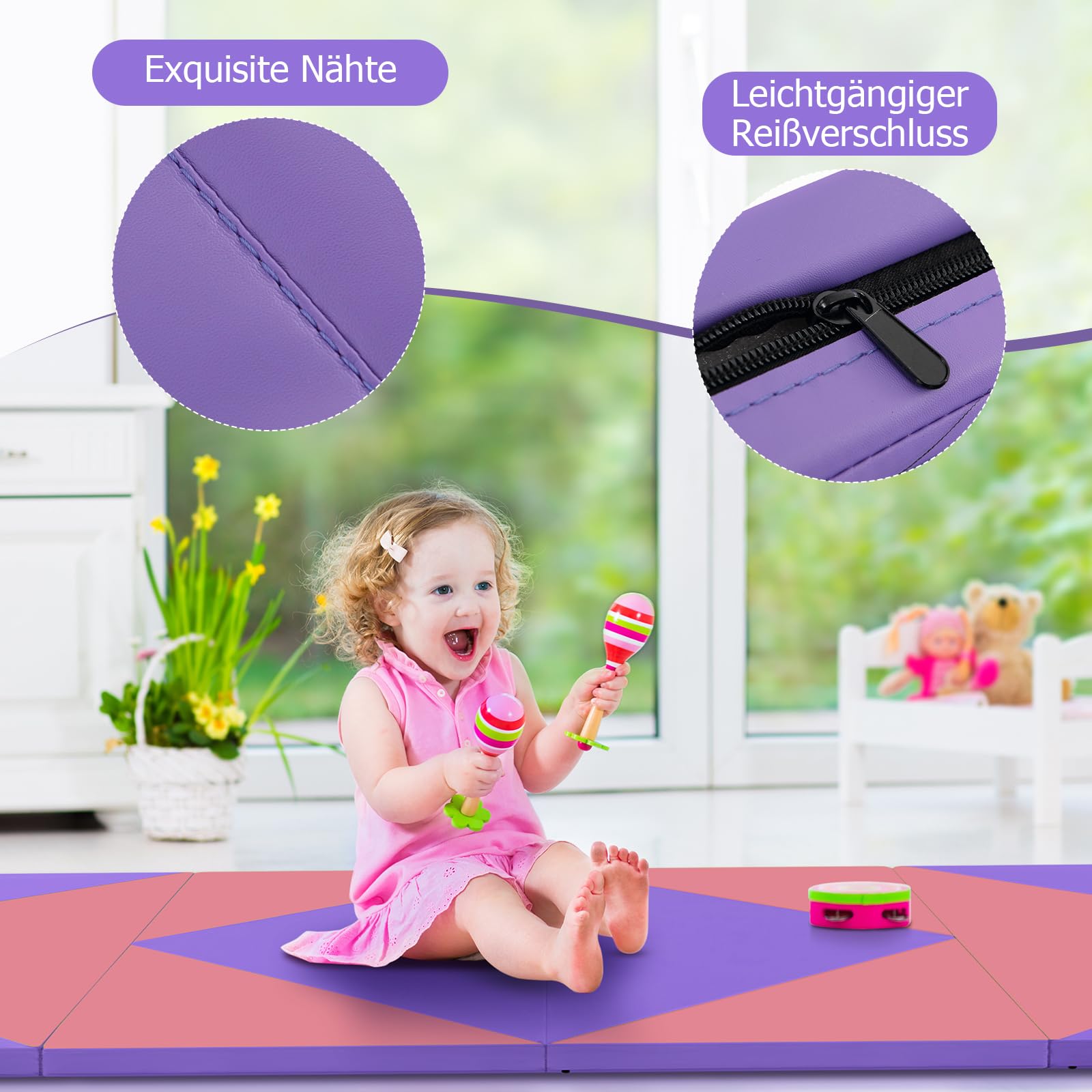 COSTWAY Weichbodenmatte klappbar,240 x 120/300 x 120cm Gymnastikmatte tragbar, Yogamatte Turnmatte Klappmatte Fitnessmatte