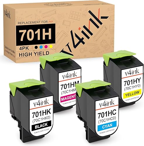 v4ink 701H Cartucho de tóner de alto rendimiento compatible con Lexmark 70C1HK0 70C1HC0 70C1HM0 70C1HY0 uso con impresora láser Lexmark CS310dn