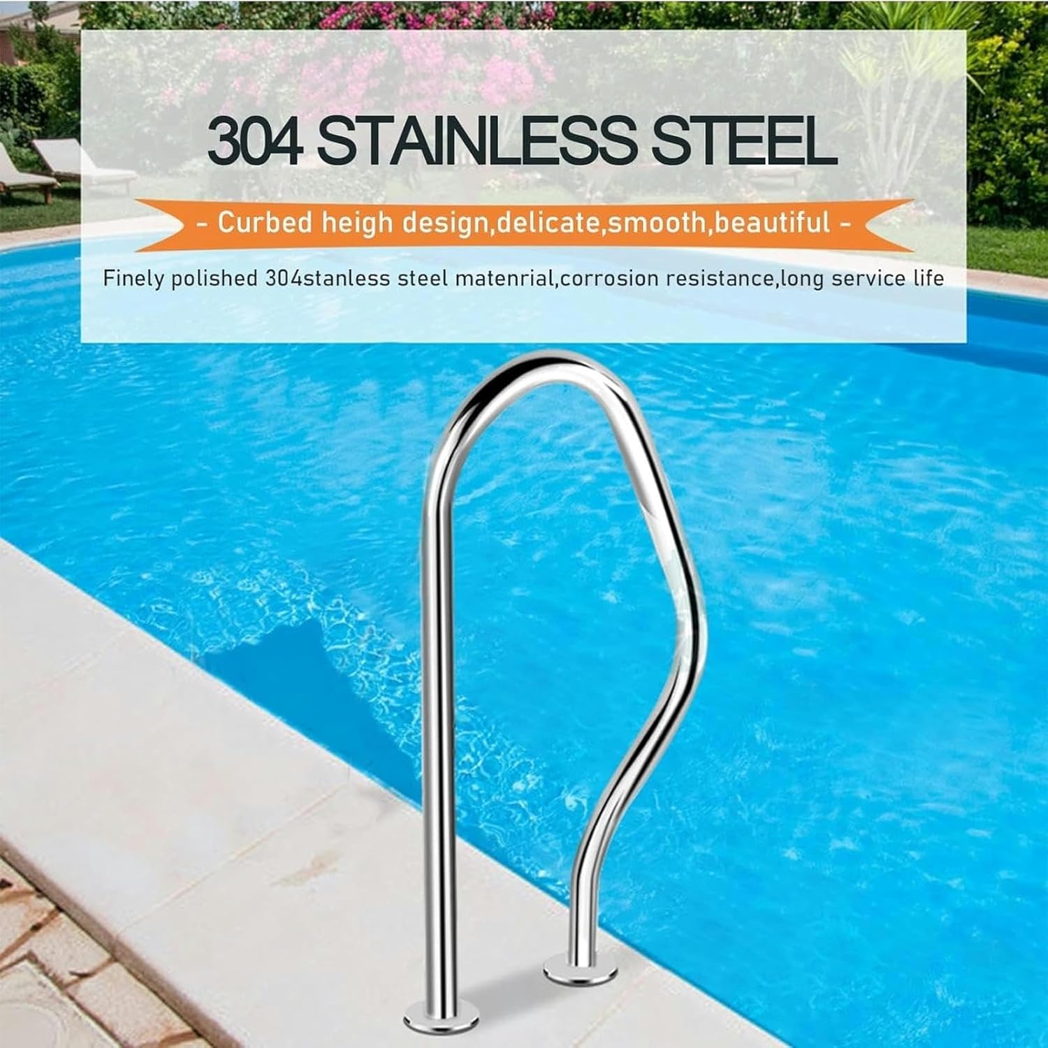 Pool Handrail Handrail, 31.5 Inch High Swimming Pool Handrail Inground Pool Stair Handrail Safety Rail Entrance Handrail Handle Pool Handrail 304 Stainless Steel