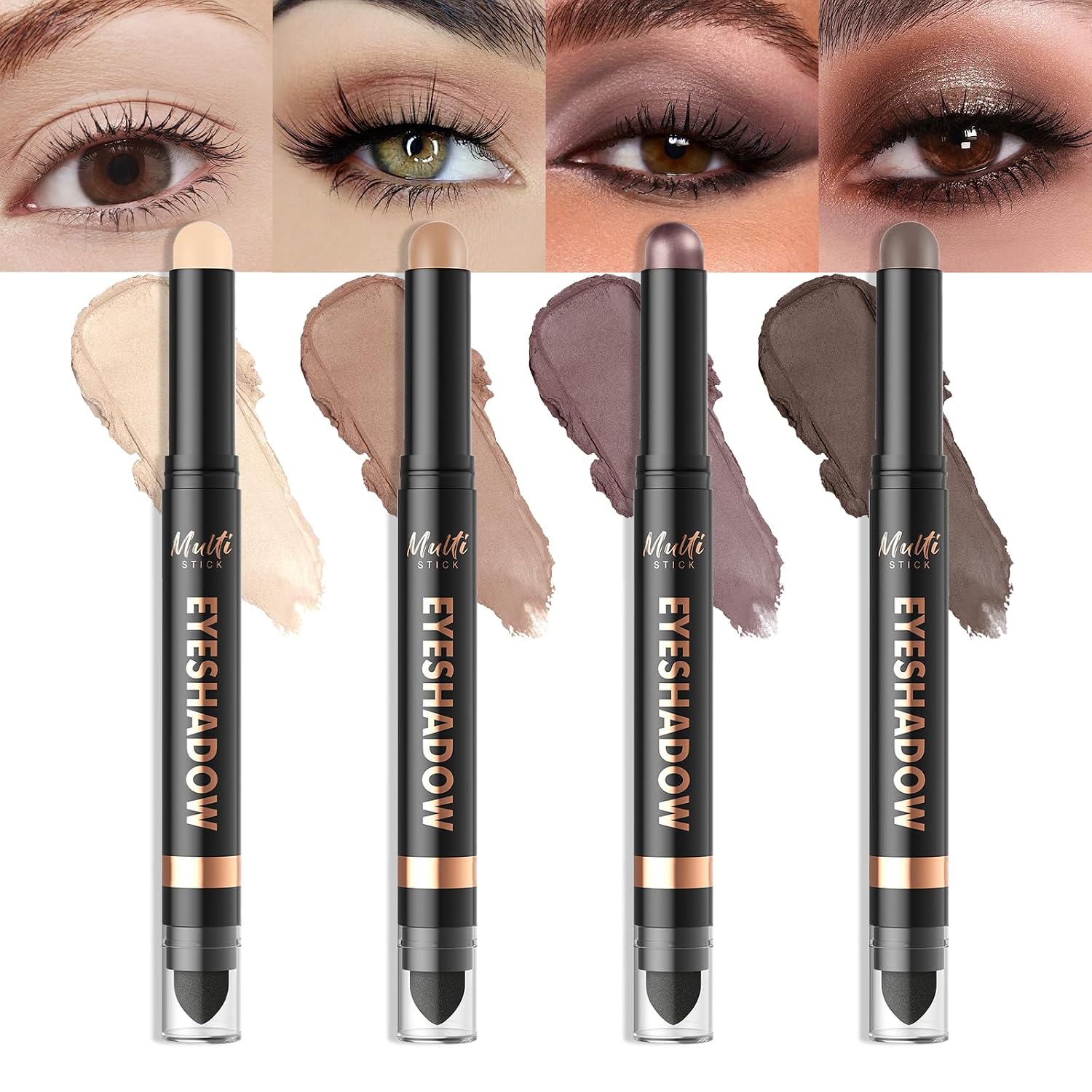 4-color Dual-Ended Matte Eyeshadow Sticks Set, Cream Nude Desert Brown Pink Long-Lasting Lightweight Eye Shadow Pencil, Smooth Blendable Natural Eye Makeup Crayon with Built-in Blender Brush for Women