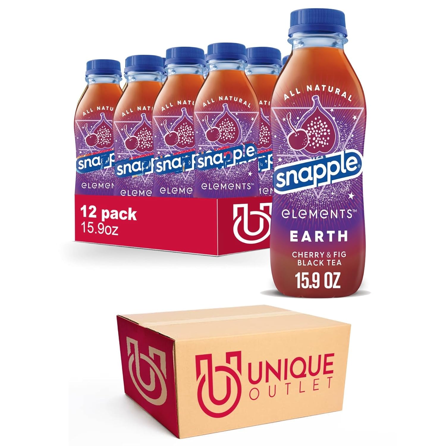 Snapple 12 Pack of Elements Cherry & Fig Black Tea 16 fl oz Plastic Bottle + 6