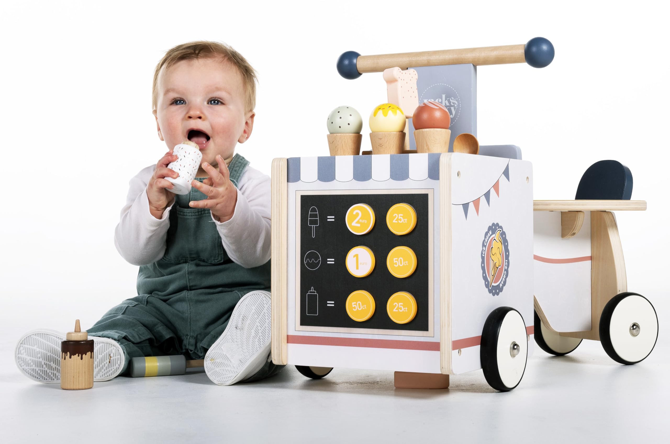 Engelhart - 640040 - Holz-Roller „Eisverkäufer“ - Multifunktionelles Spielzeug - Ab 12 Monaten