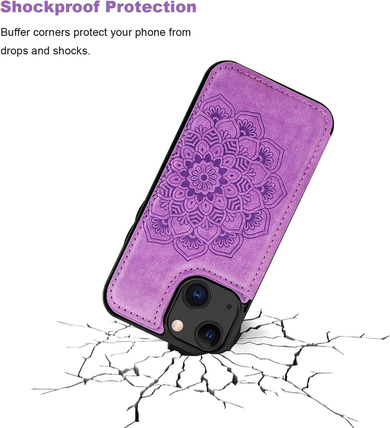 Vaburs Compatible with iPhone 13 Mini Case Wallet with Card Holder, Embossed Mandala Pattern Flower PU Leather Double Buttons Flip Shockproof Cover for Magnetic Car Mount 5.4 Inch (Purple)