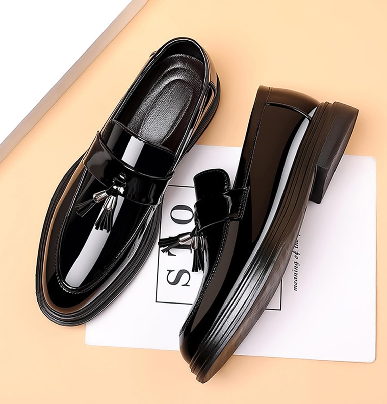 Mocasines Hombre con Borlas Zapatos de Vestir Brillantes Casual Boda Negocios Suela de Goma Punta Redonda