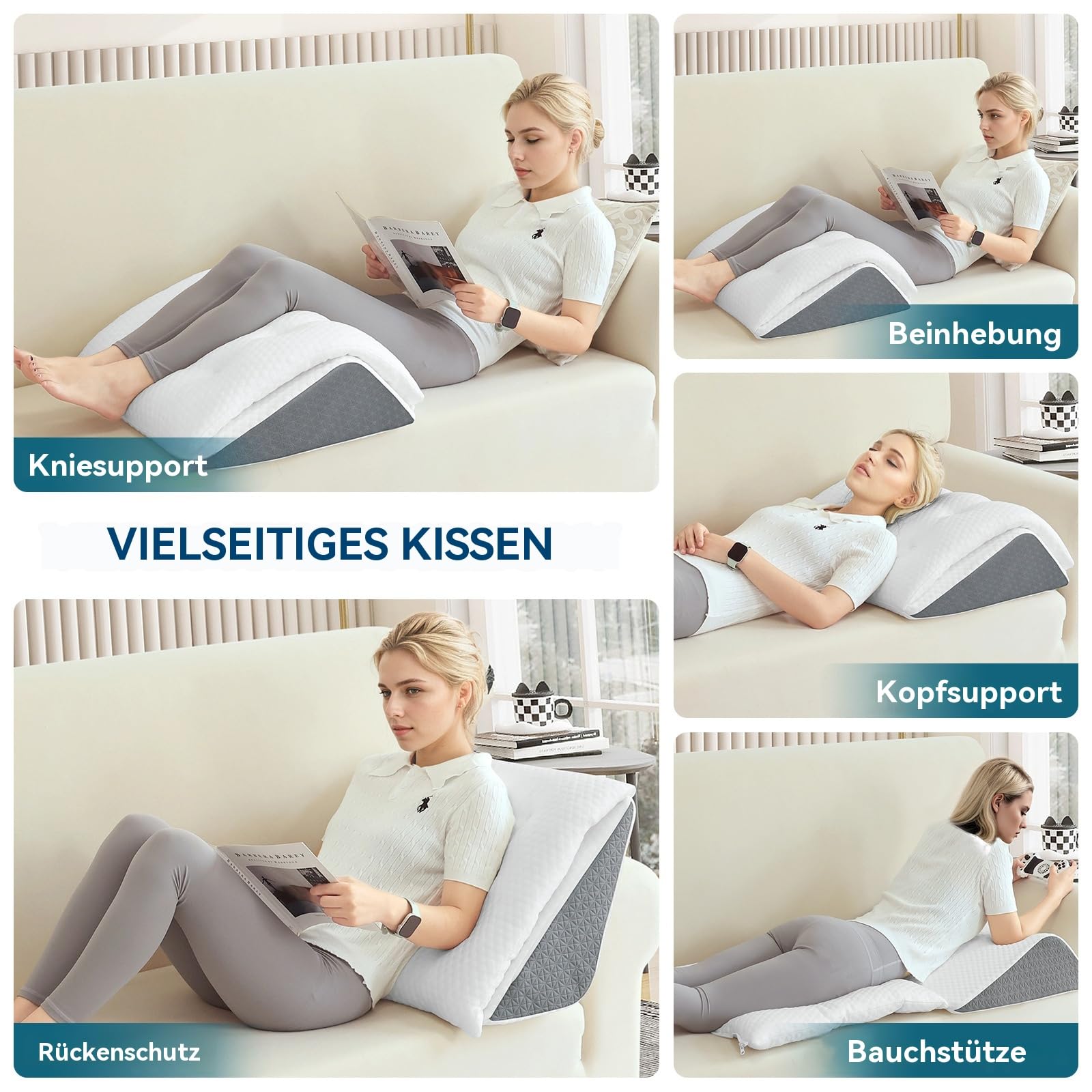Shinnwa Memory Schaum Venenkissen, Umwandelbares Kniekissen zum Rückenschlafen, Dual-Layer Design Beinkissen für Beine nach der Operation, Kniestütze, Beinerhöhung