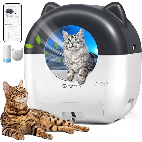 Self Cleaning Litter Box,76L Automatic Cat Litter Box Self Cleaning with APP Control,Low Noise,Safety Protection,Roll Garbage Bags,Deodorizer and Cleaning Brush for Multiple Cats