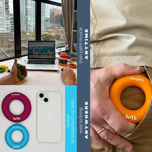 Miniatura 2 de ActiveGoodsCo - Ejercitador de manos y antebrazos - Anillo único o juego, resistencia 10-120 libras, diámetro 2.5-3,5 pulgadas. Visita para ver más