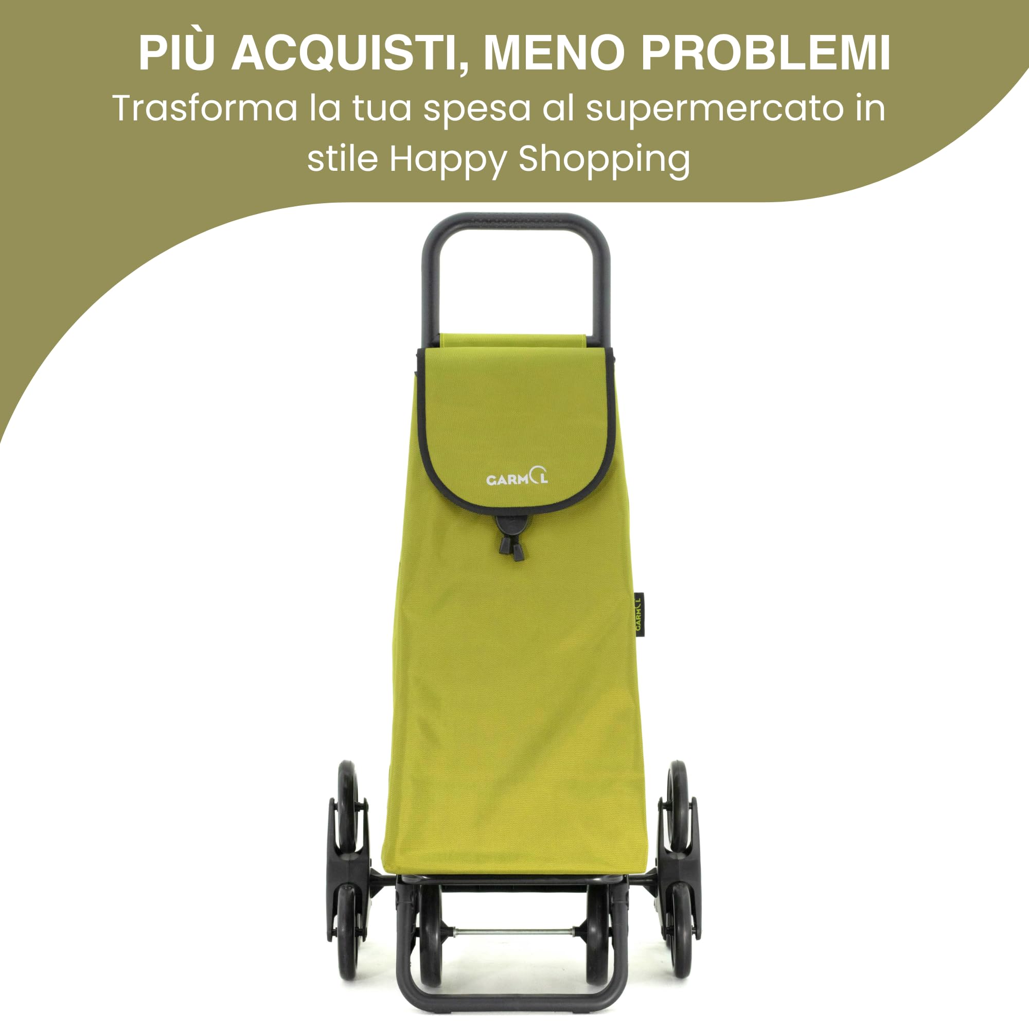 GARMOL Carrello della spesa pieghevole da 55 litri | Carrello della spesa 8 Ruote Salite Scale di Grande Capacità | Carrello della spesa Pieghevole Colore Verde Avocado