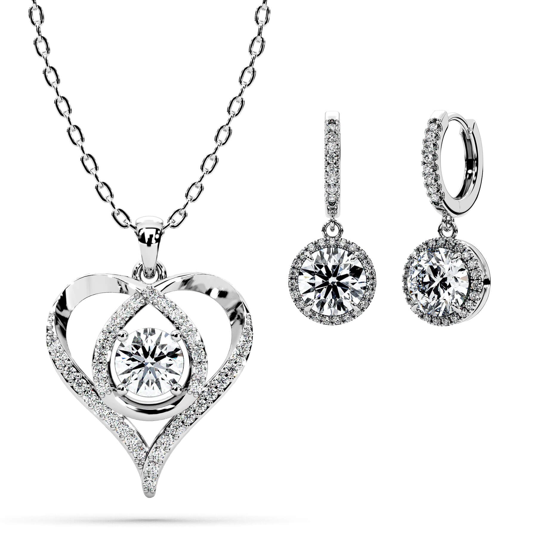 SIGALITInfinity Heart Moissanite Necklace Halo Drop Earrings Petite Set