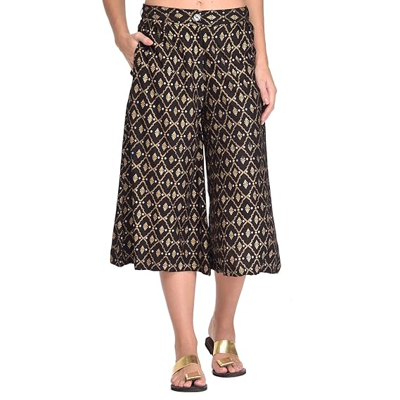 Women Black Floral Printed Culottes
