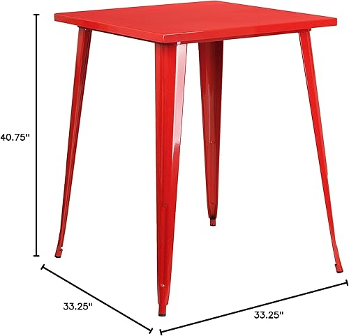 Miniatura 8 de EMMA + OLIVER Mesa cuadrada de altura de barra de metal negro para interiores y exteriores de grado comercial de 31.5 pulgadas