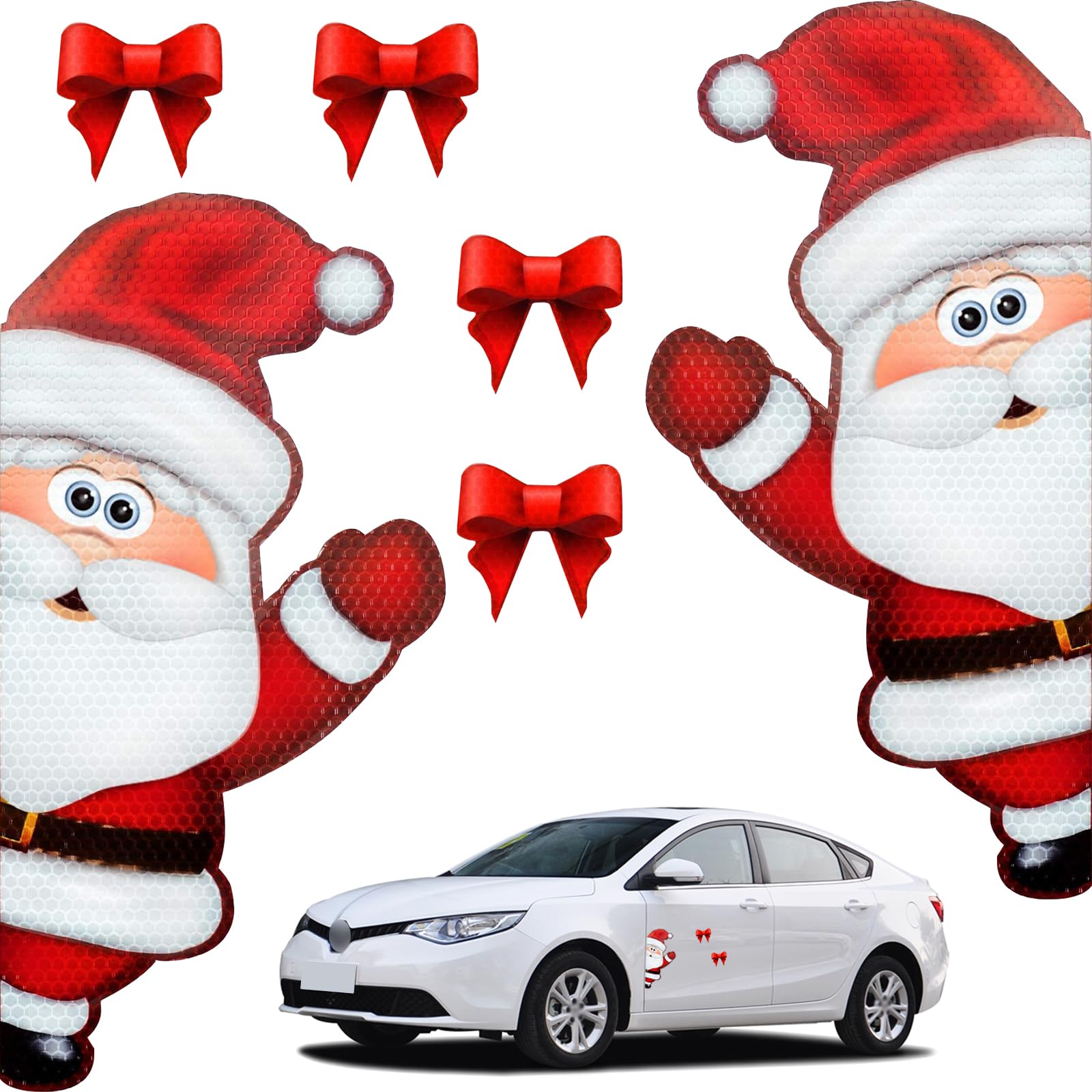 Sinytuto 6 PCS Reflective Car Stickers, Christmas Car Decoration Accessories, Car Exterior Decal Replacement Parts, Universal for Most Cars (Red)