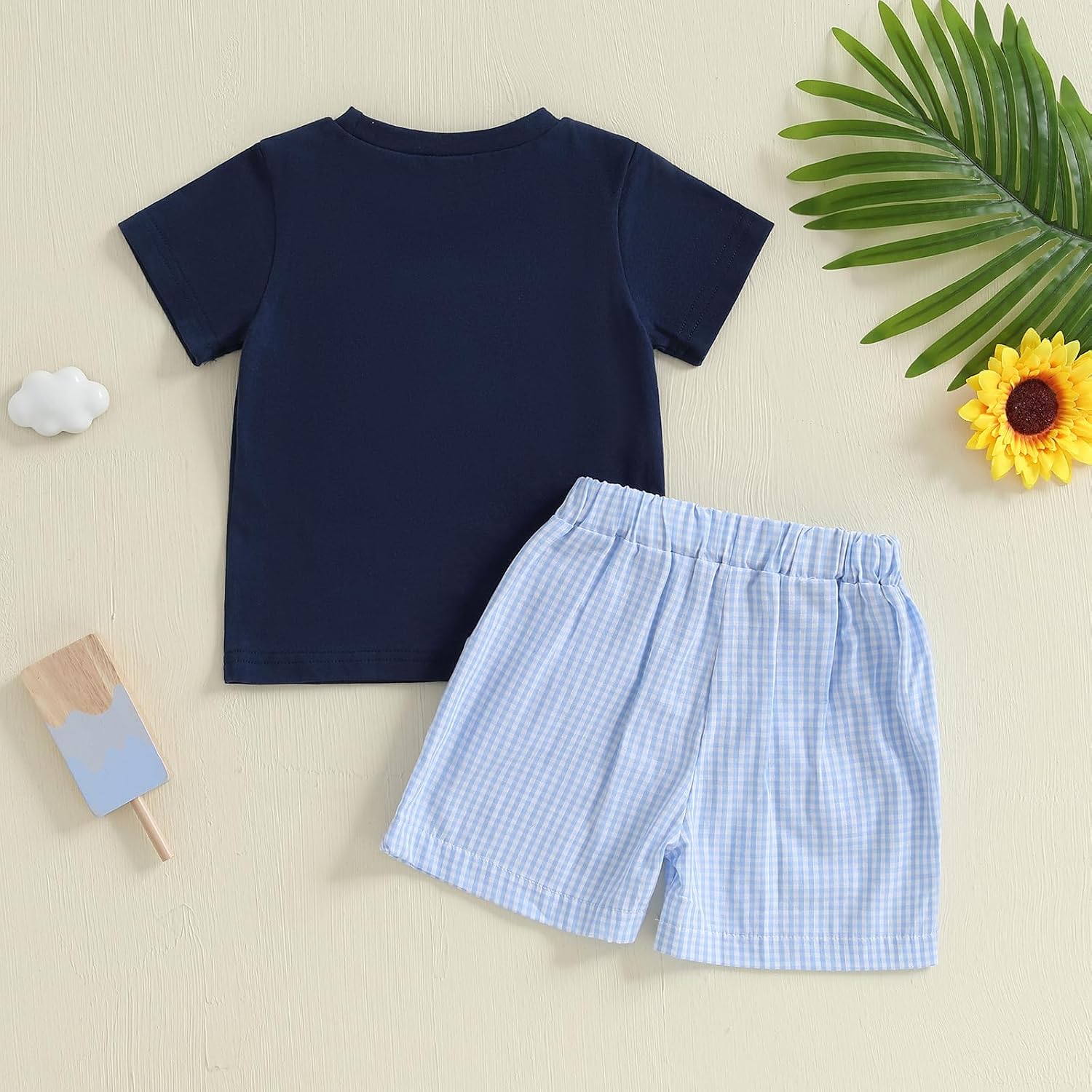 Toddler Baby Boy Summer Clothes Train Engine Embroidery Short Sleeve T Shirt Plaid Shorts Set Infant 2 Piece Outfit