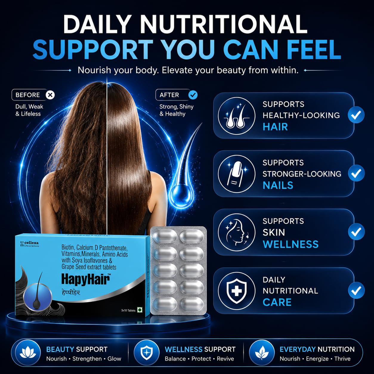 HappyHair Biotin Tablets for Hair Growth, Skin & Nails | 30 Tablets for Men & Women | 100% RDA Biotin, Multivitamins, Amino Acids & Grape Seed Extract | Daily Hair Nutrition & DHT-Related Hair Wellness Support (30 count (Pack of 1)) — Amazon image 8