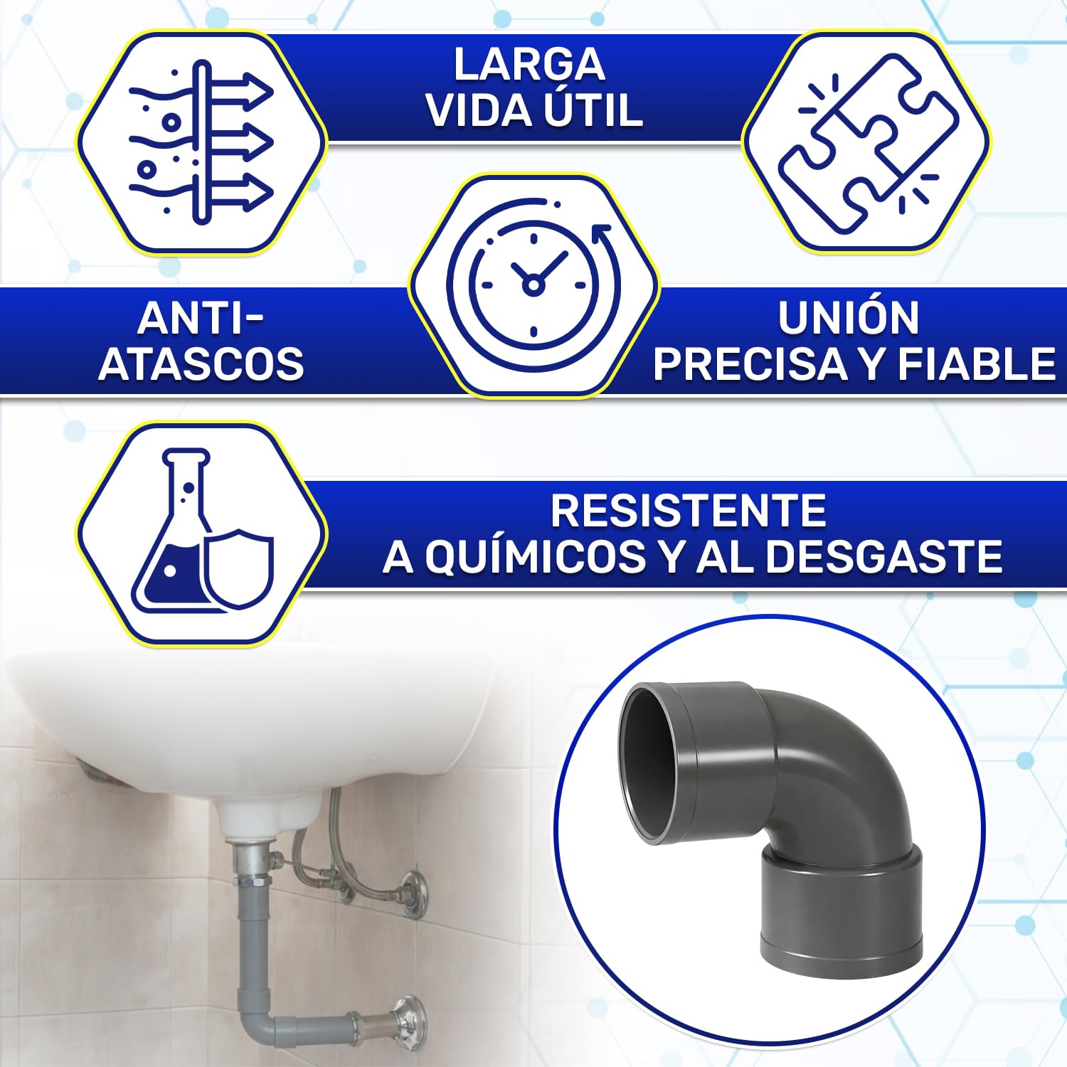 Curva PVC 87° Ø 50mm para Montaje de Tuberías de Alcantarillado Drenaje Técnicas - Codo de PVC Tiene Configuración “Hembra-Hembra” - Garantía de 10 Años - MONTERAL