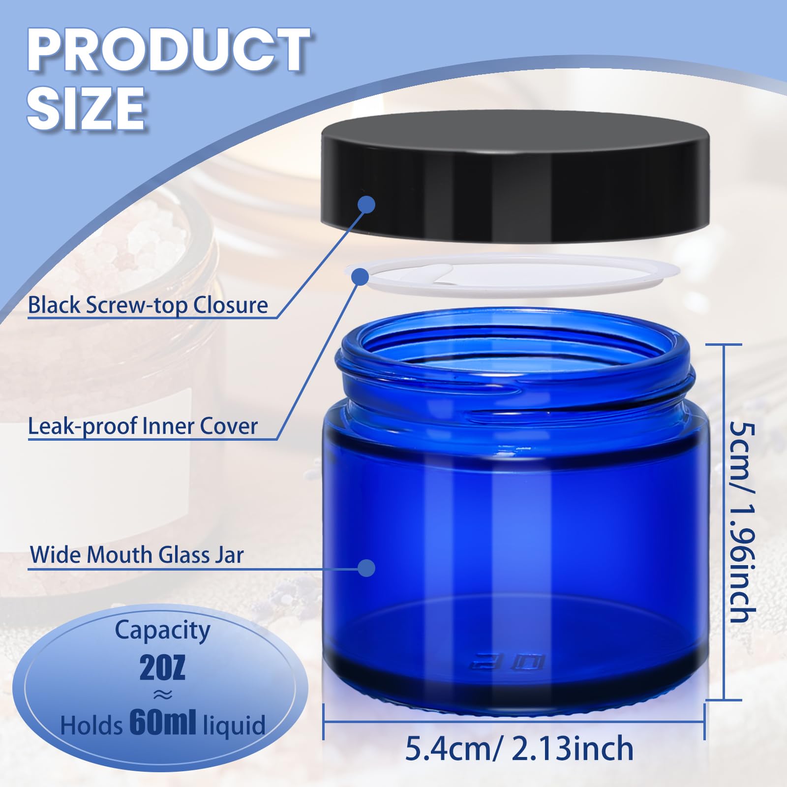 UPBUD Glass Cosmetic Jars with Lids, Wide-Mouth Reusable Containers