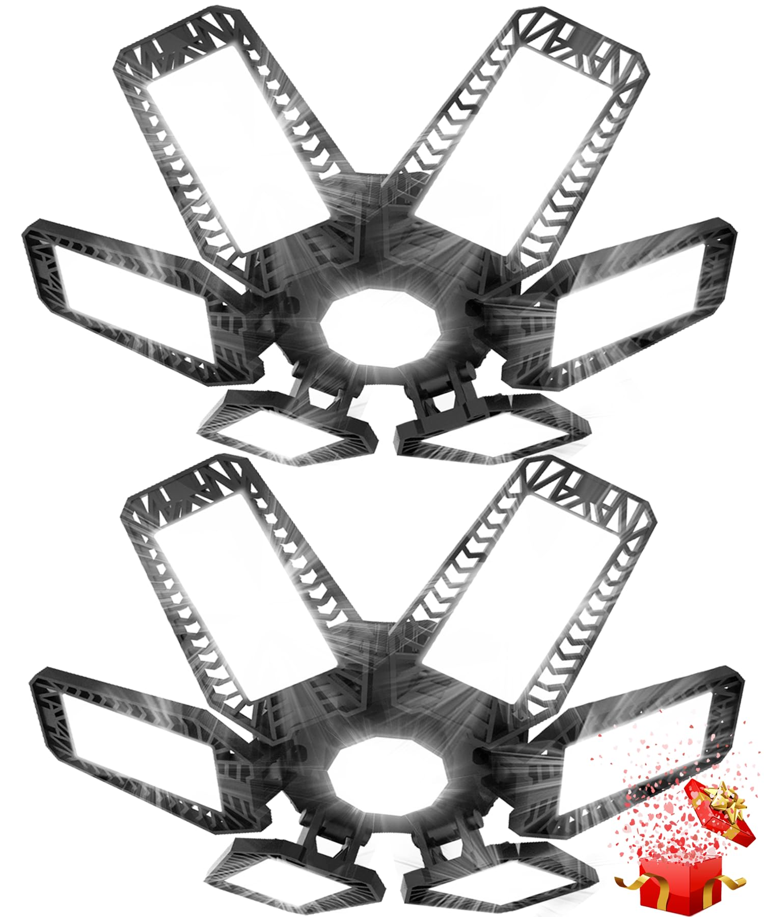 TASINUO Garagenlampe LED Werkstattlampe 185W 2 Stück, 18500LM 7000K LED Werkstatt Deckenleuchte, Verformbar 6+1 Paneelen Kellerlampe, Hallenstrahler für Garage Werkstatt Lager Keller Gym