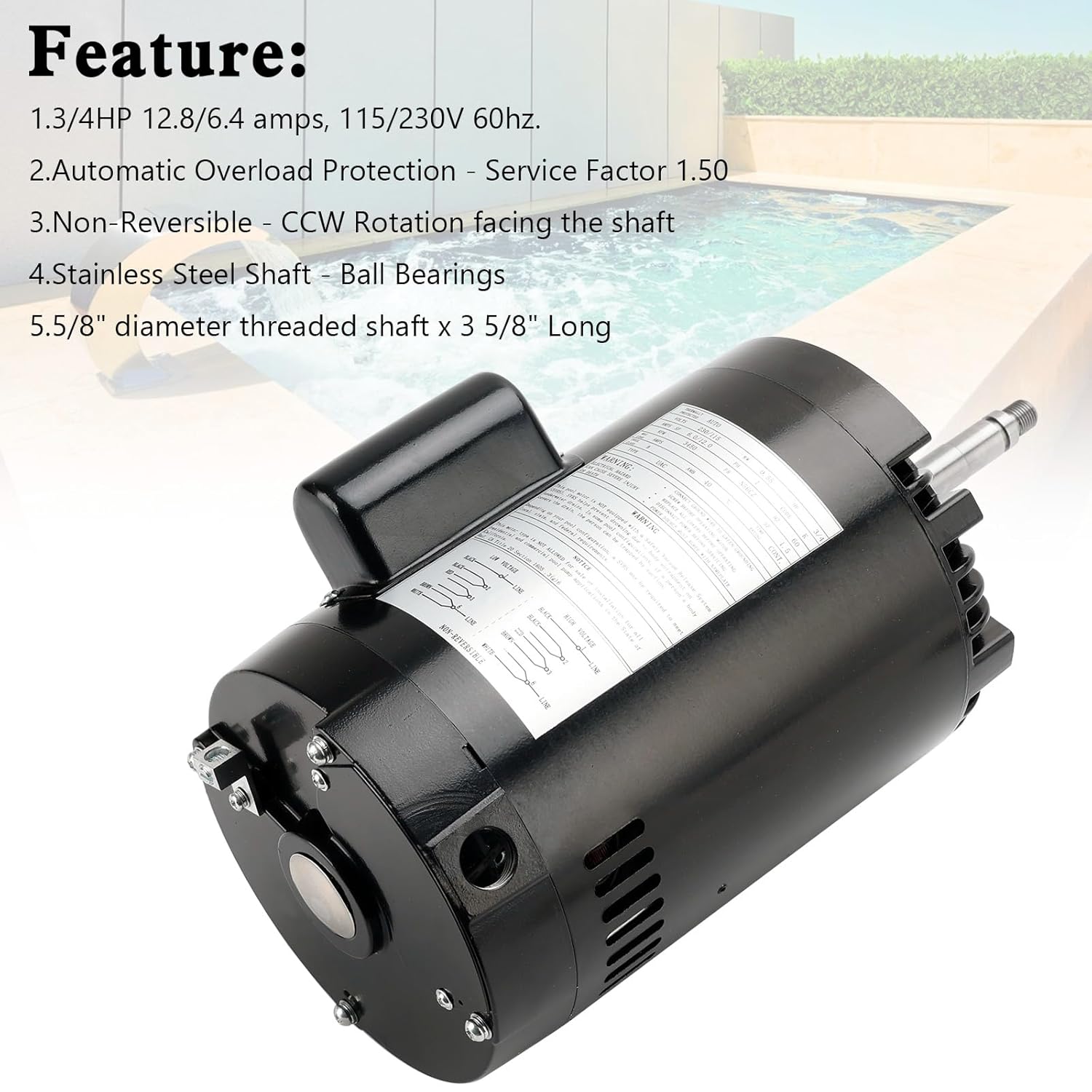 B625 3/4 0.75HP Pool Booster Pump Replacement Motor for Polaris PB4-60,for Above Ground Pools, In Ground Pools
