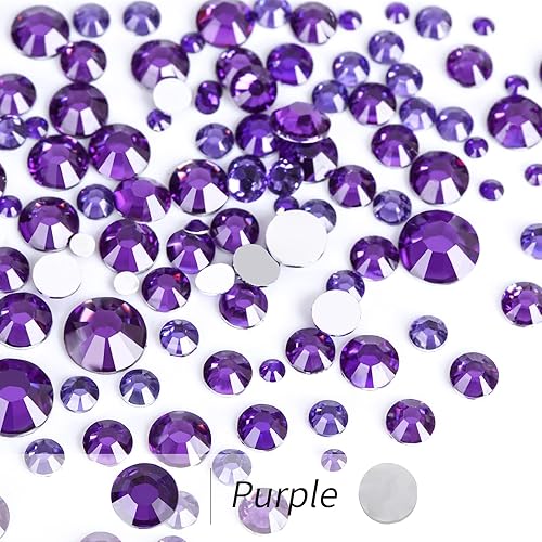 Miniatura 2 de 10400 diamantes de imitación de resina morada con parte trasera plana, redondas, no termofijas, diamantes de imitación para uñas, con pinzas y lápiz