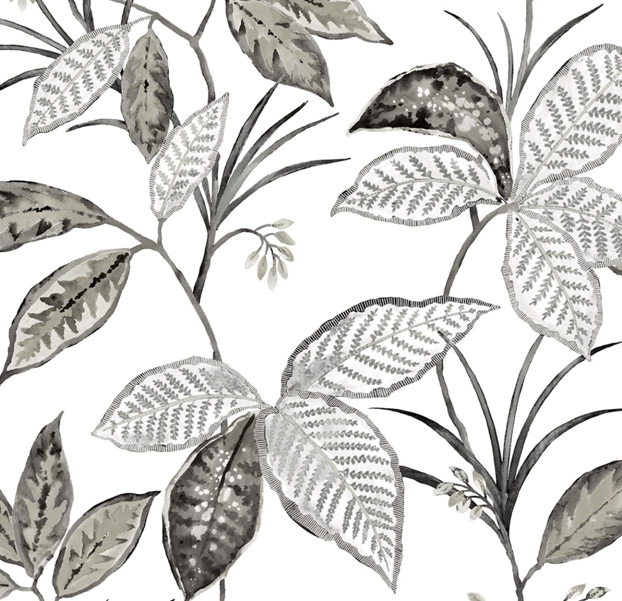 NextWall Boho Leaf Trail Botanical Peel and Stick Wallpaper (Greystone