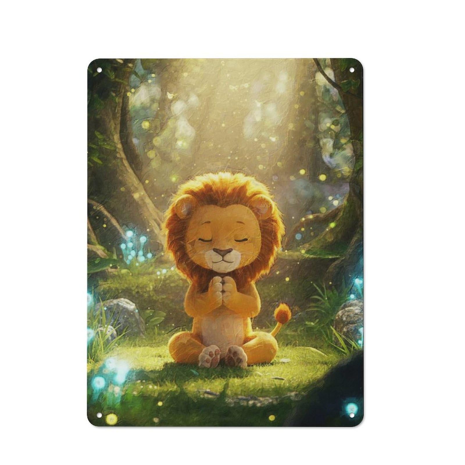 Junmoney Lion In Forest Meditation Vintage Metal Plaque 40X30cm For Kitchen Or Home Bar, For Vintage Wall Decor Fans, For Garage And Workshop Walls
