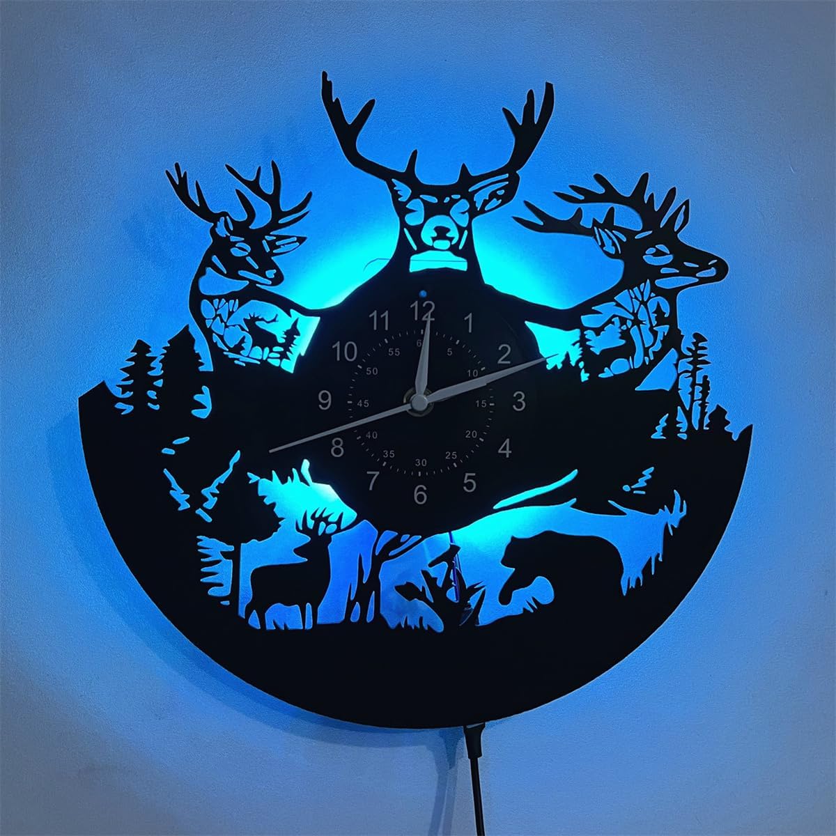 Vinyl LED Clock African Animal with Multi-Color Changing Lights, African Wildlife Art Decor, Handmade Home Decor Gift for Birthdays, Christmas. Luminous Wall Clock (Christmas Deer Theme Wall Clock)