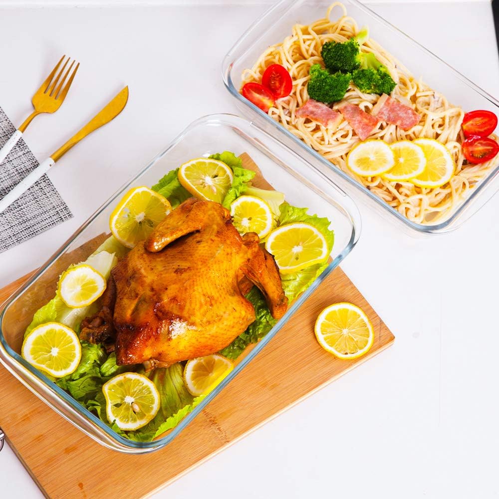 Doonmi- 4 Pack Classic Glass Baking Dish with Red Lid（1 Quart,1.6 Quart, 2.2 Quart and 3 Quart）, Freezer-to-Oven Safe Baking Dishes, BPA-Free Lids, Perfect for Cooking, Cake Dinner, Food Storage, Banquet and Daily Use.: Home & Kitchen