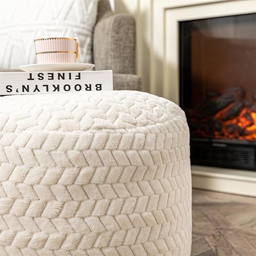 Miniatura 6 de Puf Otomano Sin Relleno Redondo Reposapiés Puf Otomano Sin Relleno Taburete de Piso para Pies con Almacenamiento para Sala de Estar Dormitorio Funda