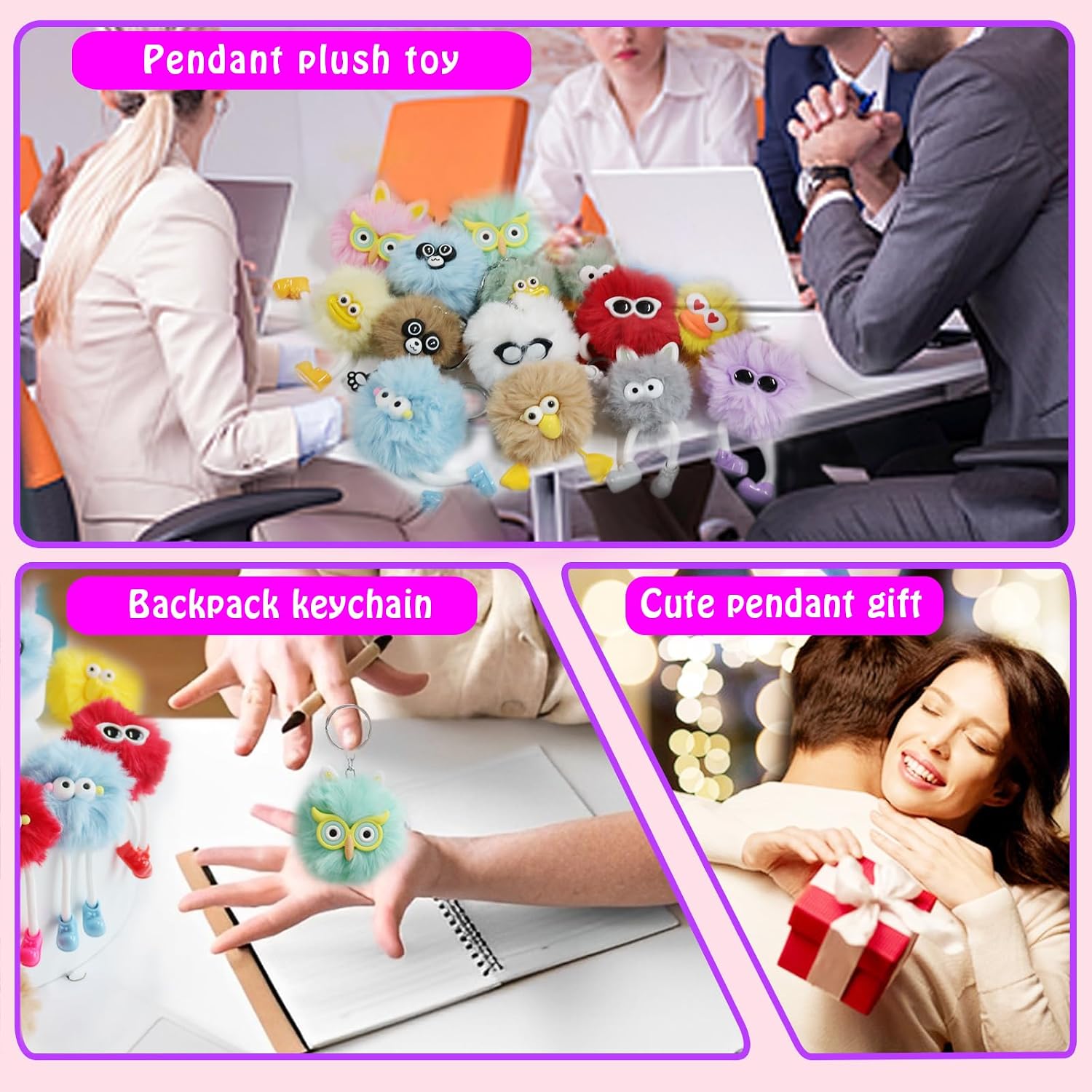 APZ 24 Pcs Cute Kawaii Keychains Plush Keychain Goodie Bags Classroom Prizes Party Favors for Birthday Class Valentines Day Gifts