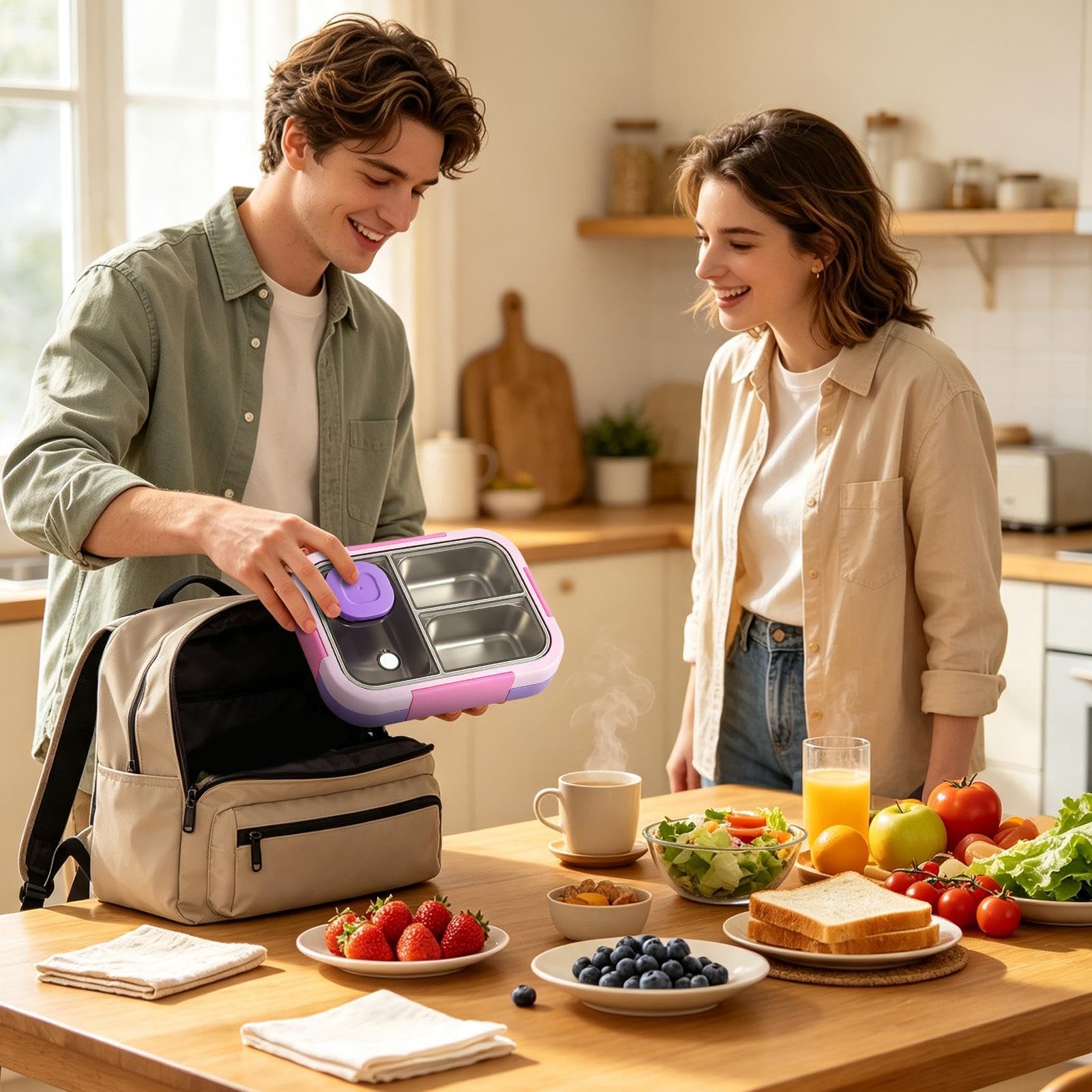 Caja de almuerzo para mujer 720 ml impermeable con múltiples compartimentos