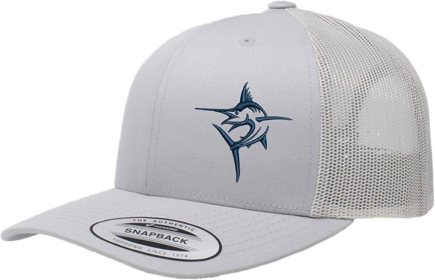 Embroidered Swordfish Trucker Hat for Men & Women – Adjustable Mesh Back Snapback Baseball Cap for Fishing