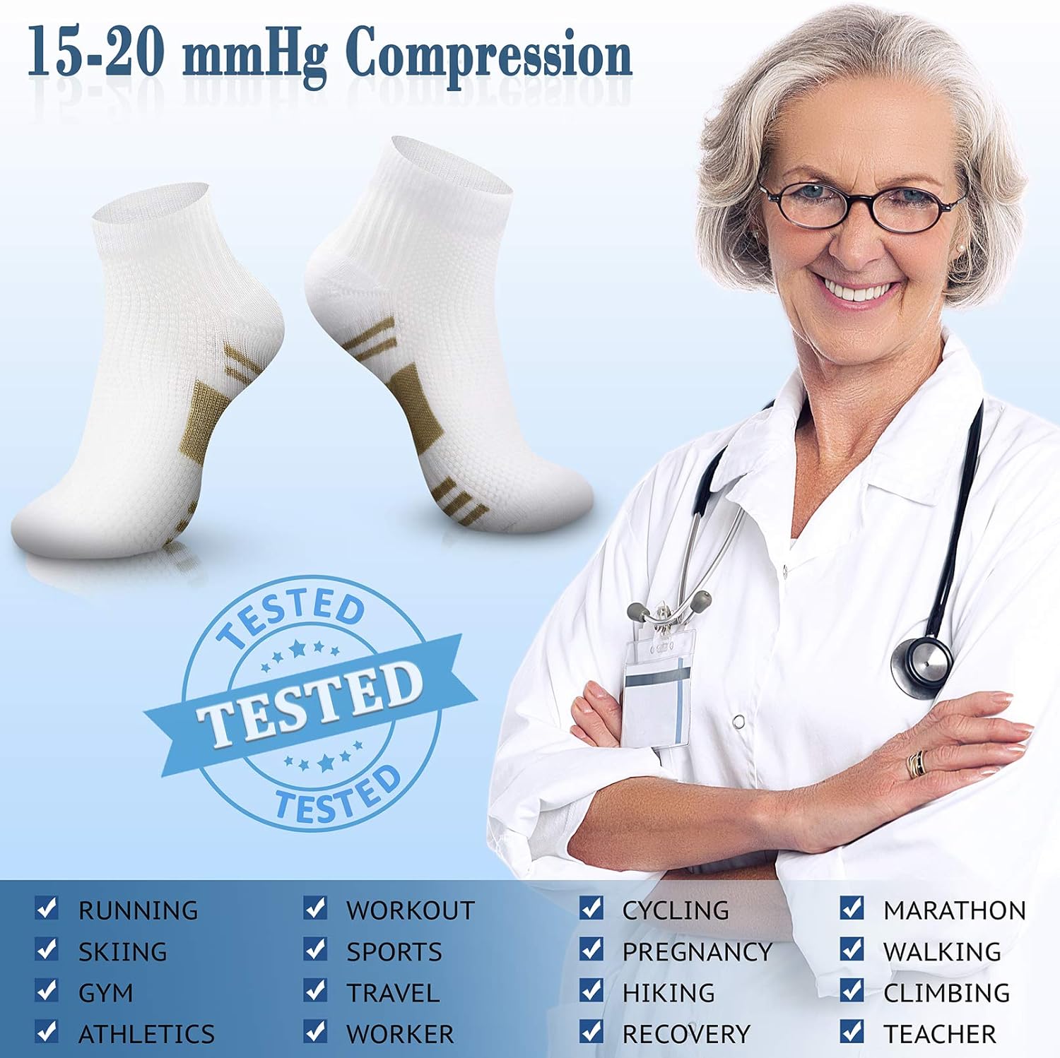 CHARMKING Compression Socks for Women & Men Circulation 15-20 mmHg is Best for Athletic Running Cycling Nurse Daily Wear - Image 4